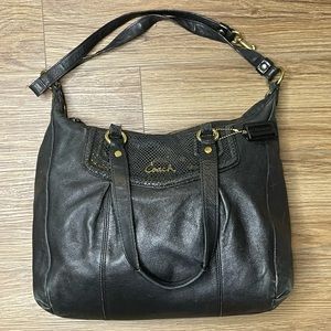 Coach Ashley Carryall Black Leather Python Pleated Shoulder Bag Crossbody Strap